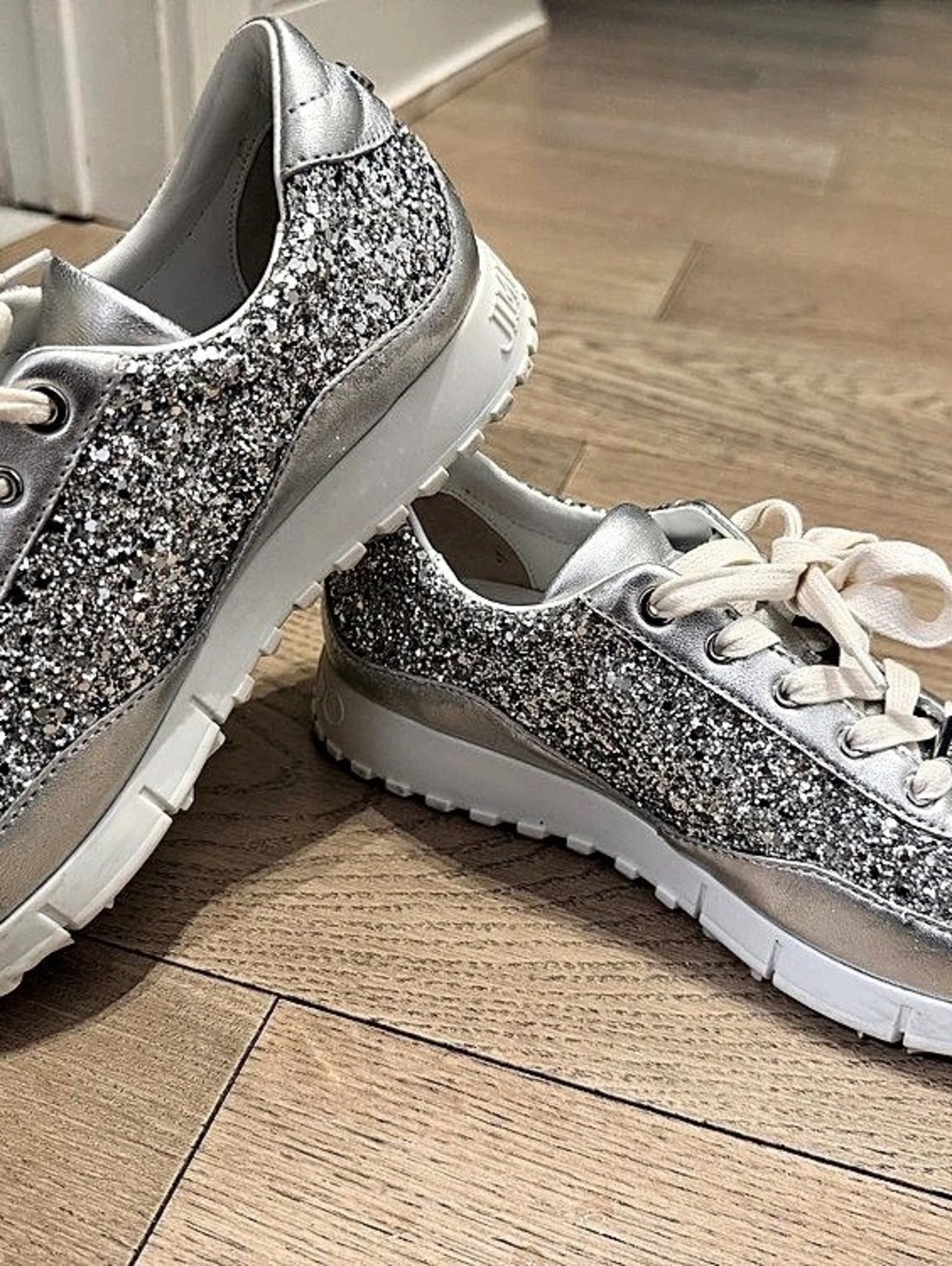 Jimmy Choo Hawaii/F Glitter Low-Top Sneakers Silver